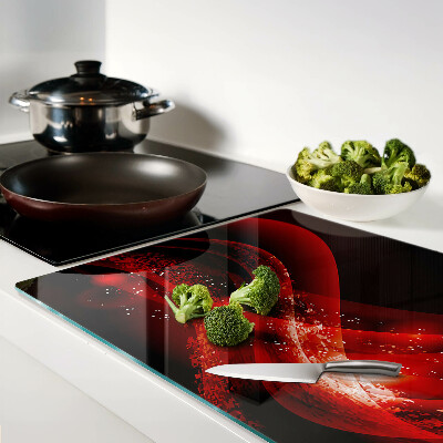 Tagliere in vetro temperato con motivo a onde rosse e effetto luminoso