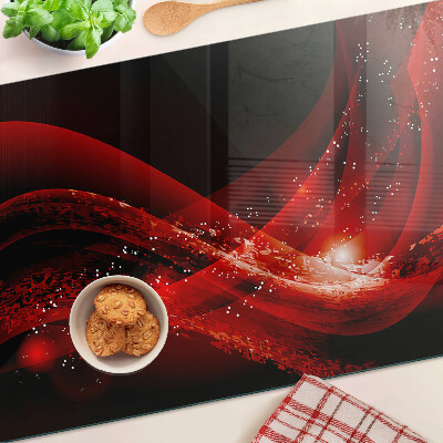 Tagliere in vetro temperato con motivo a onde rosse e effetto luminoso