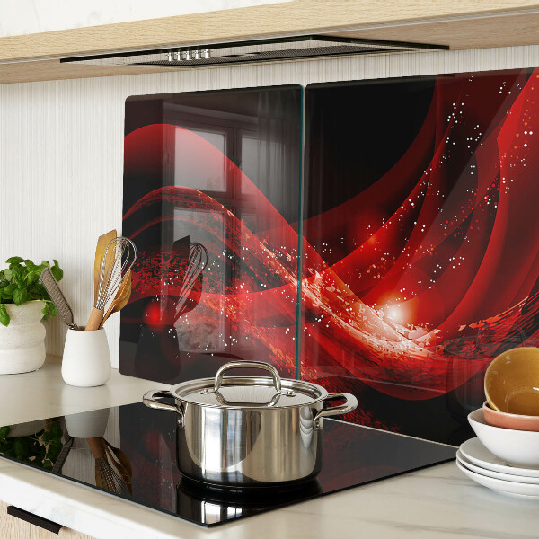 Tagliere in vetro temperato con motivo a onde rosse e effetto luminoso