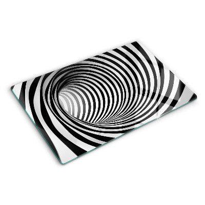 Tagliere in vetro con motivo a spirale nei toni del bianco e nero