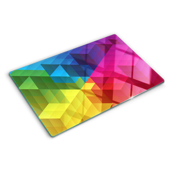 Tagliere in vetro temperato con motivo geometrico a triangoli dai colori vivaci