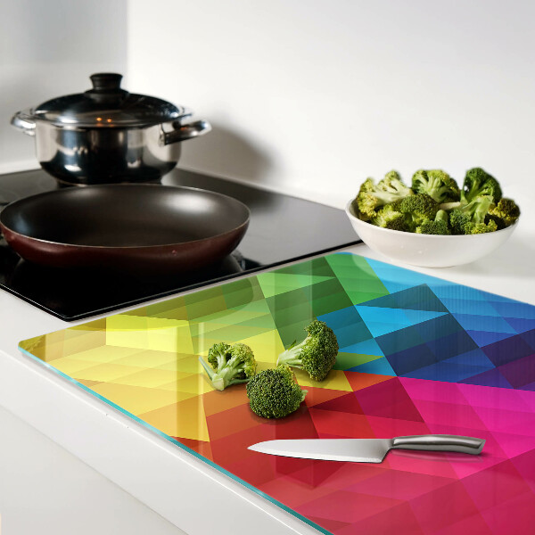 Tagliere in vetro temperato con motivo geometrico a triangoli dai colori vivaci