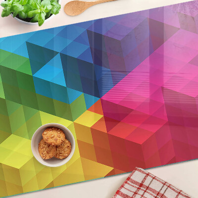 Tagliere in vetro temperato con motivo geometrico a triangoli dai colori vivaci