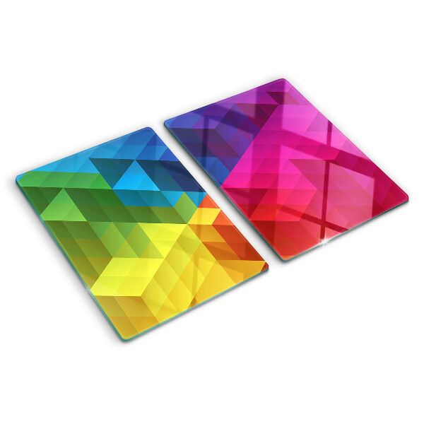 Tagliere in vetro temperato con motivo geometrico a triangoli dai colori vivaci