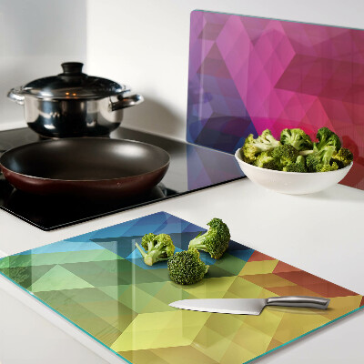 Tagliere in vetro temperato con motivo geometrico a triangoli dai colori vivaci
