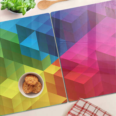 Tagliere in vetro temperato con motivo geometrico a triangoli dai colori vivaci