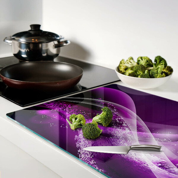 Tagliere in vetro temperato con motivo a onde viola dall'effetto luminoso