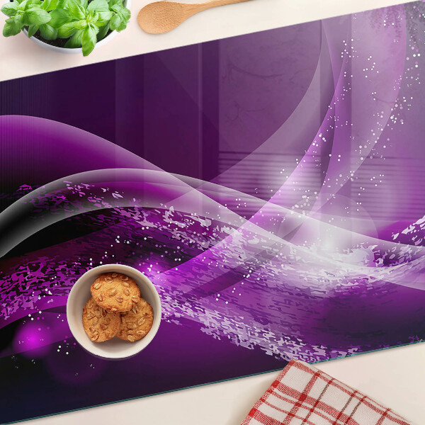 Tagliere in vetro temperato con motivo a onde viola dall'effetto luminoso