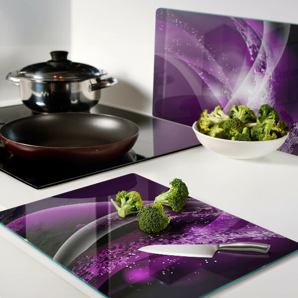 Tagliere in vetro temperato con motivo a onde viola dall'effetto luminoso