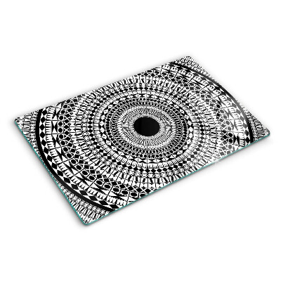 Tagliere in vetro temperato Mandala nei toni del bianco e nero