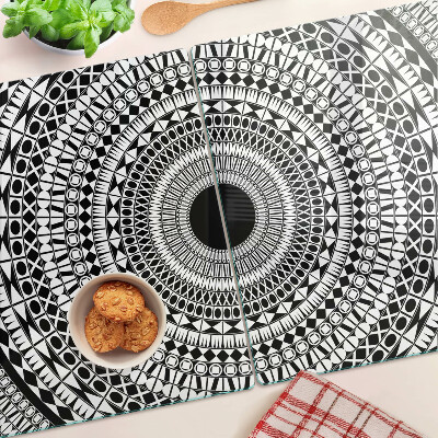 Tagliere in vetro temperato Mandala nei toni del bianco e nero