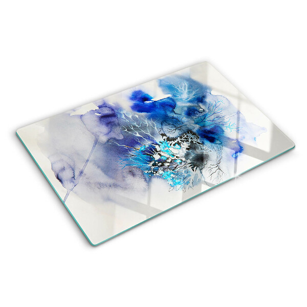 Tagliere in vetro temperato con motivi astratti blu