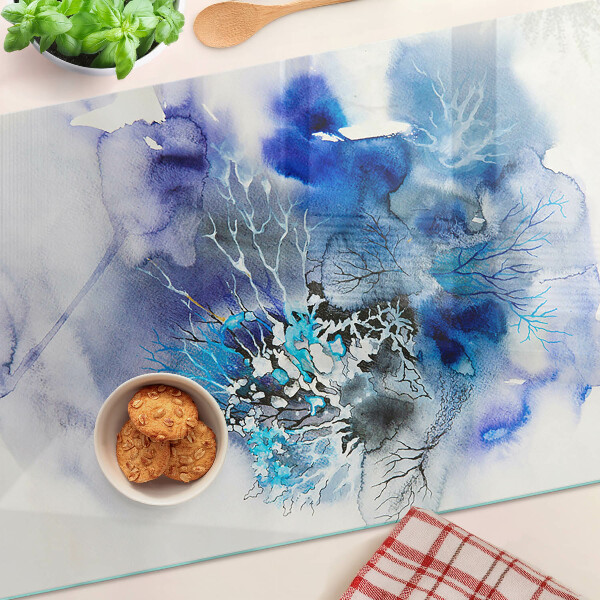 Tagliere in vetro temperato con motivi astratti blu