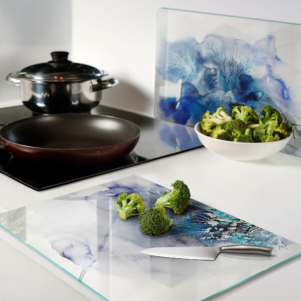 Tagliere in vetro temperato con motivi astratti blu