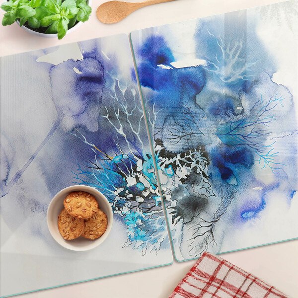 Tagliere in vetro temperato con motivi astratti blu