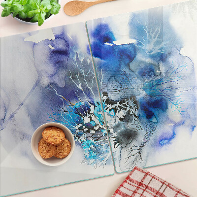 Tagliere in vetro temperato con motivi astratti blu