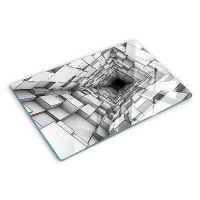 Tagliere in vetro temperato con decorazione a labirinto tridimensionale di cubi
