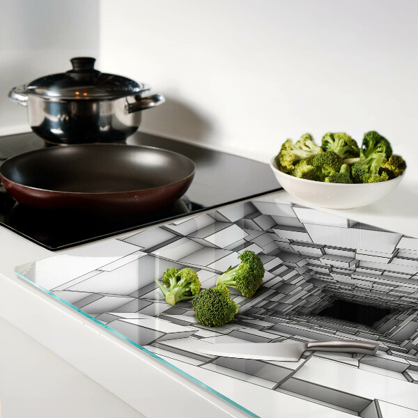 Tagliere in vetro temperato con decorazione a labirinto tridimensionale di cubi