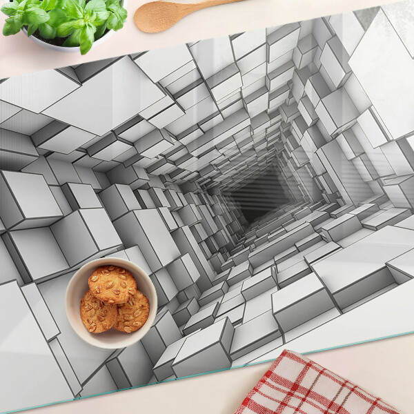 Tagliere in vetro temperato con decorazione a labirinto tridimensionale di cubi