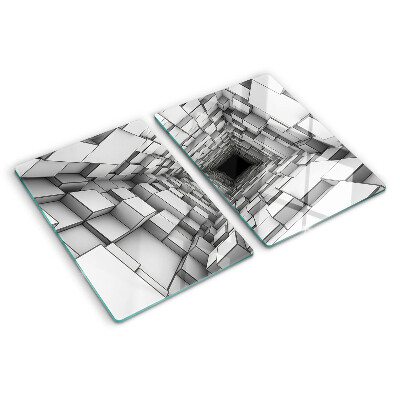 Tagliere in vetro temperato con decorazione a labirinto tridimensionale di cubi
