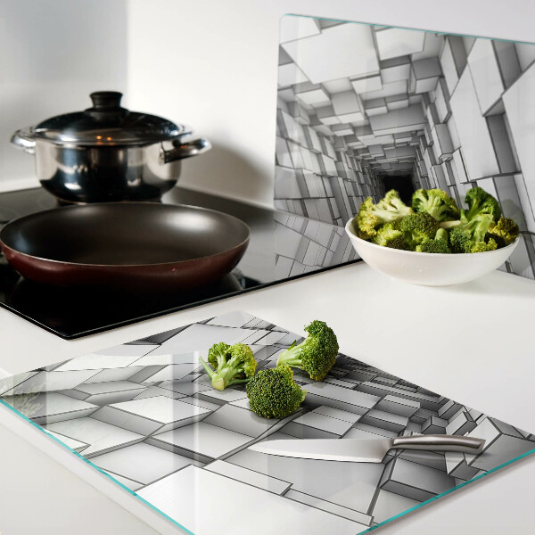Tagliere in vetro temperato con decorazione a labirinto tridimensionale di cubi