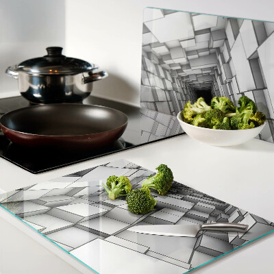 Tagliere in vetro temperato con decorazione a labirinto tridimensionale di cubi