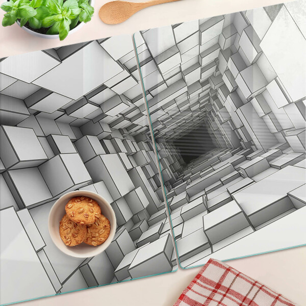 Tagliere in vetro temperato con decorazione a labirinto tridimensionale di cubi