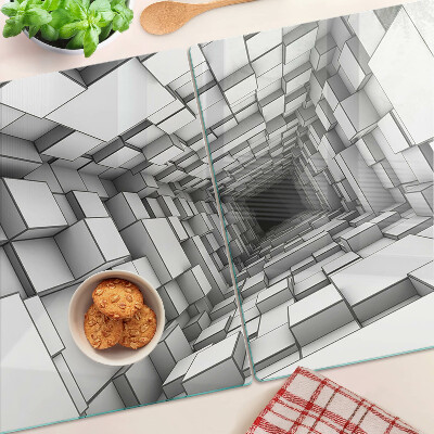 Tagliere in vetro temperato con decorazione a labirinto tridimensionale di cubi