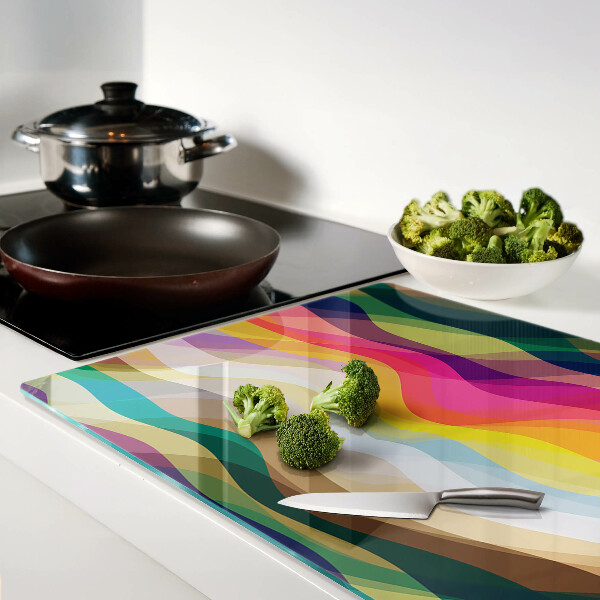 Tagliere in vetro con motivo di onde dai colori astratti