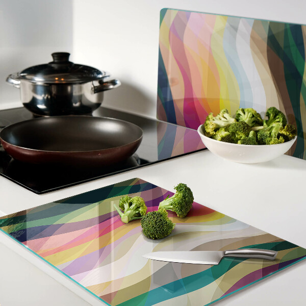 Tagliere in vetro con motivo di onde dai colori astratti