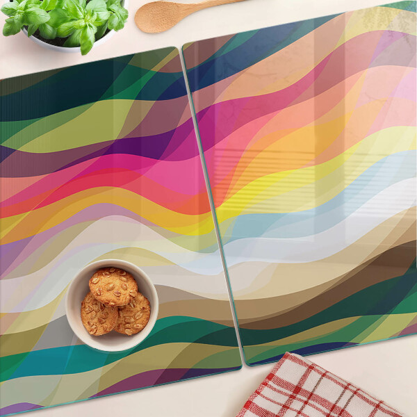 Tagliere in vetro con motivo di onde dai colori astratti