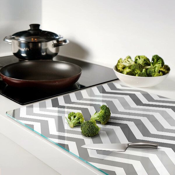 Tagliere in vetro temperato con motivo a zigzag nei toni del grigio