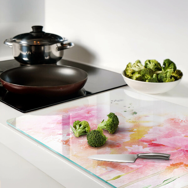 Tagliere in vetro temperato con motivo di acquerelli floreali nei colori pastello