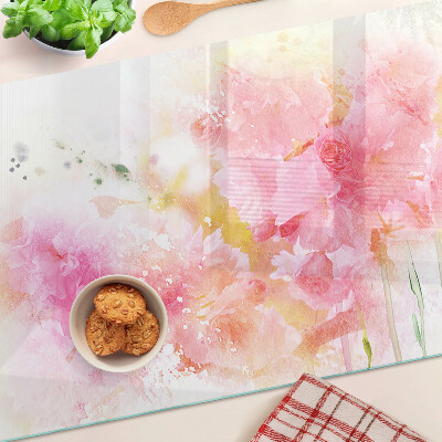 Tagliere in vetro temperato con motivo di acquerelli floreali nei colori pastello