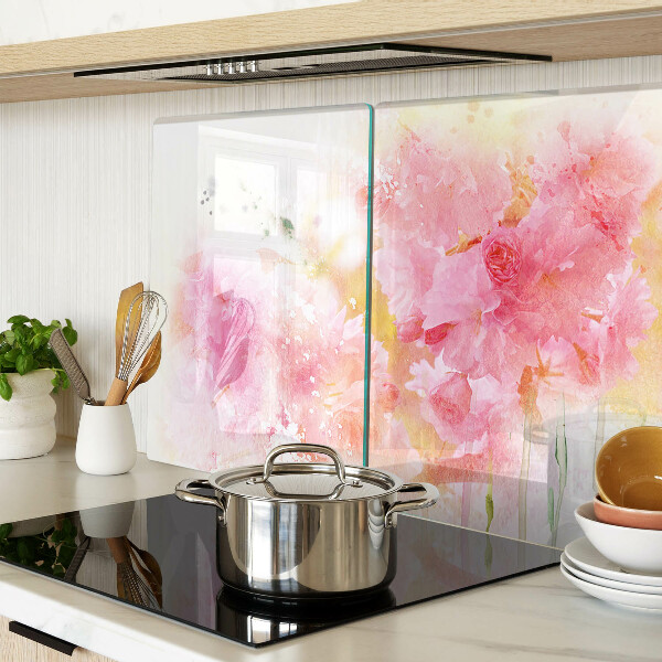 Tagliere in vetro temperato con motivo di acquerelli floreali nei colori pastello