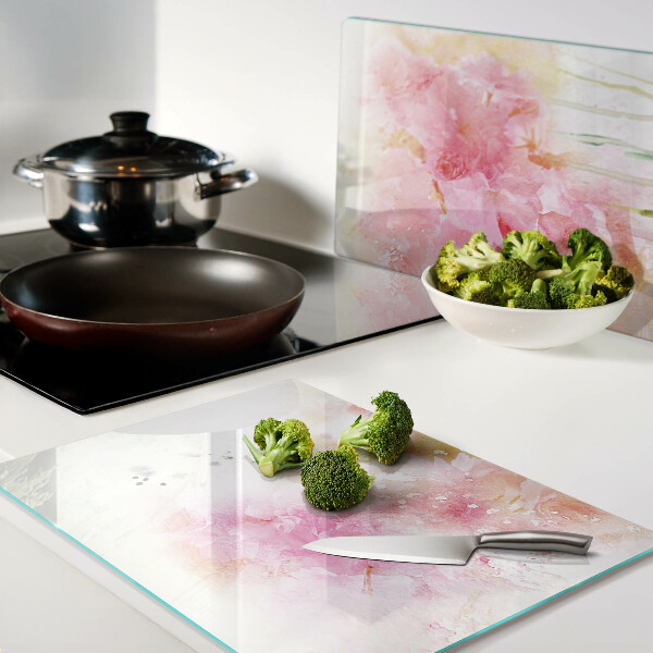 Tagliere in vetro temperato con motivo di acquerelli floreali nei colori pastello