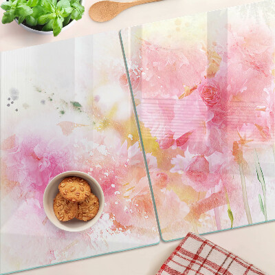 Tagliere in vetro temperato con motivo di acquerelli floreali nei colori pastello