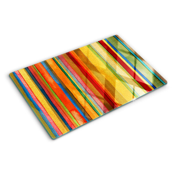 Tagliere in vetro con motivo a strisce colorate astratte