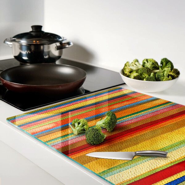 Tagliere in vetro con motivo a strisce colorate astratte