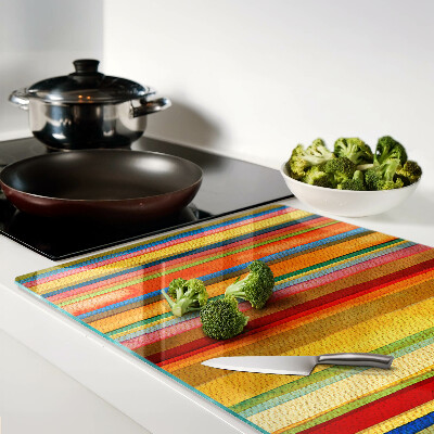 Tagliere in vetro con motivo a strisce colorate astratte