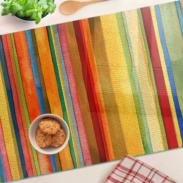 Tagliere in vetro con motivo a strisce colorate astratte