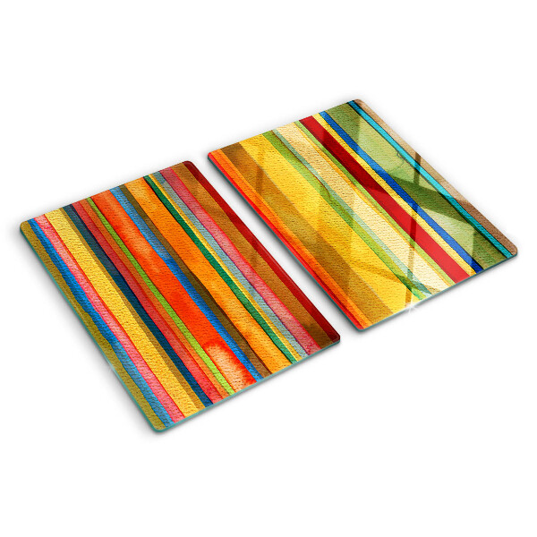 Tagliere in vetro con motivo a strisce colorate astratte