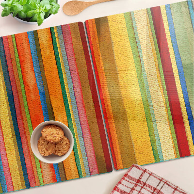 Tagliere in vetro con motivo a strisce colorate astratte