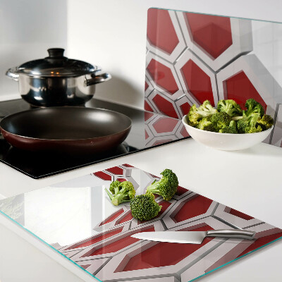 Tagliere in vetro temperato con motivo esagonale nei toni del rosso