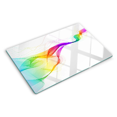 Tagliere in vetro temperato con motivo a onde dai colori arcobaleno