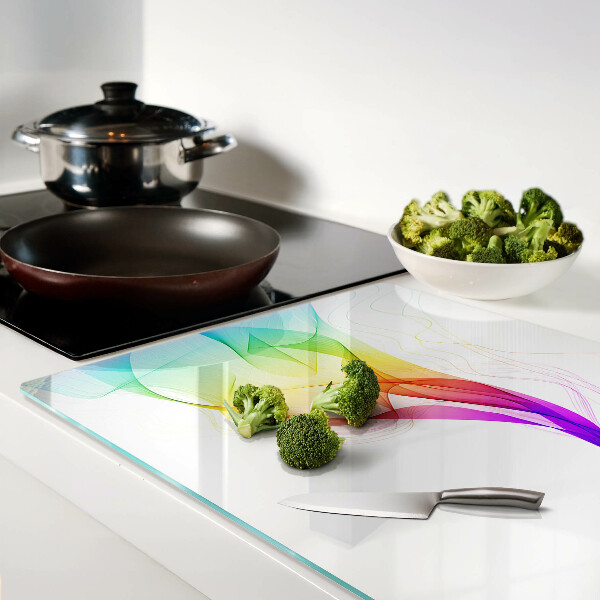 Tagliere in vetro temperato con motivo a onde dai colori arcobaleno
