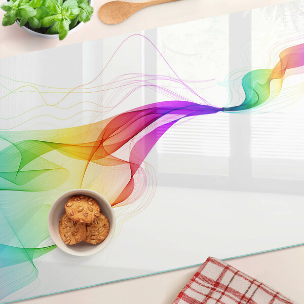 Tagliere in vetro temperato con motivo a onde dai colori arcobaleno