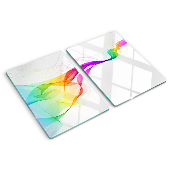 Tagliere in vetro temperato con motivo a onde dai colori arcobaleno