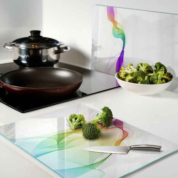 Tagliere in vetro temperato con motivo a onde dai colori arcobaleno