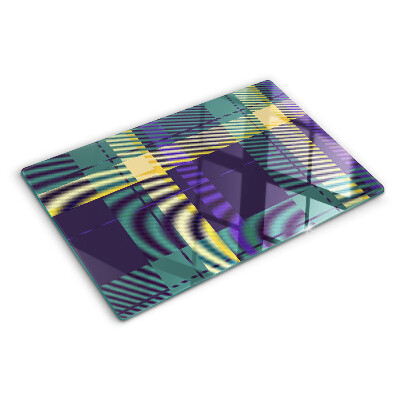 Tagliere in vetro con motivo a quadretti nei toni del viola e del verde